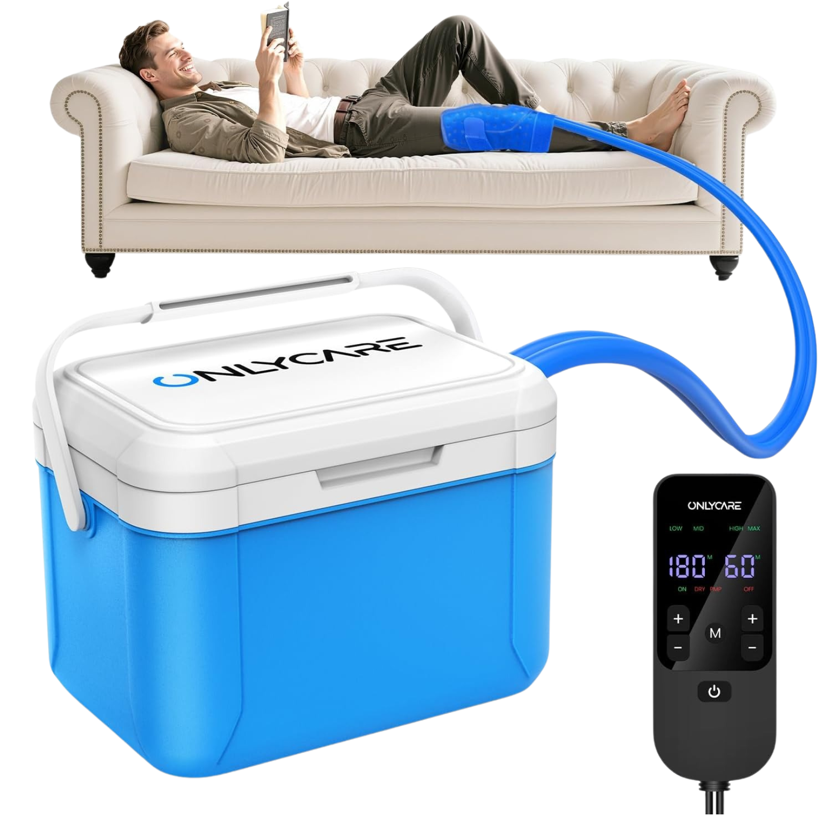 ONLYCARE Ice Machine for Knee After Surgery, Portable Cold Therapy Machine, Program Timer Knee Ice Cryotherapy Machine with Quiet Pump, Cold Compress Pad for Ankle, Arm Joints, Sports Injuries